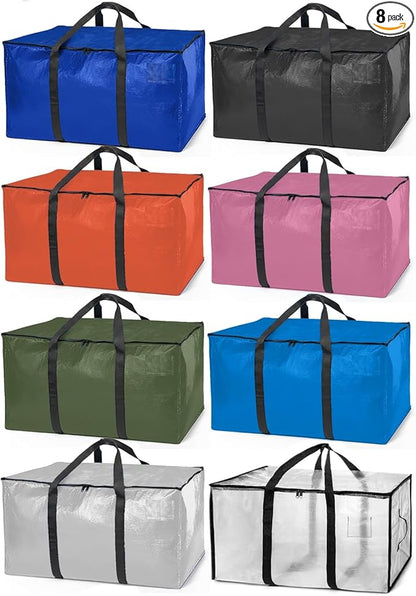 ClearSpace Heavy Duty Moving Bags or Storage Bags – Storage Bins with Lids, Large Moving Boxes with Backpack Straps & Zippers,– Packing Box & Moving Supplies for College Dorm, 8 Pack