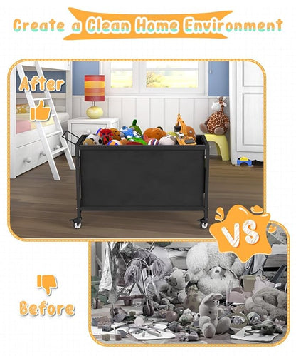 100L Large Kids Toy Box with Wheels, Toy Chest Storage Organizer for Toddlers, Boys, Girls, Toy Storage Bin for Stuffed Animals, PlayRoom, Bedroom, Nursery, Living Room, Black