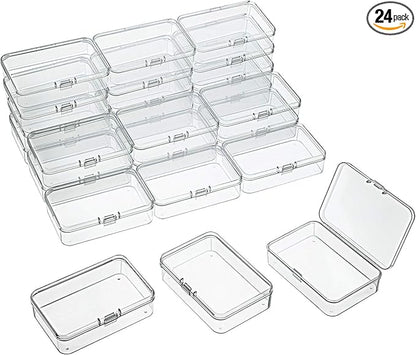 SATINIOR 24 Packs Small Clear Plastic Beads Storage Containers Box with Hinged Lid for Storage of Small Items, Crafts, Jewelry, Hardware (3.7 x 2.5 x 1 Inches)