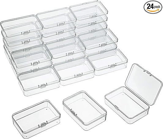 SATINIOR 24 Packs Small Clear Plastic Beads Storage Containers Box with Hinged Lid for Storage of Small Items, Crafts, Jewelry, Hardware (3.7 x 2.5 x 1 Inches)