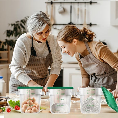FeyBuosk 4 pcs 8qt Food Storage Containers with Lid, Square Clear Commercial Storage Containers with Handle and Scale for Food Storage in Home Kitchen & Dining (Green)