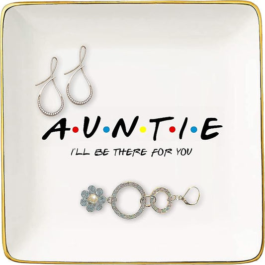 Aunt Gift-Birthday Mother's Day Christmas Gifts for Auntie-Auntie I'll Be There for You-Best Aunt Ever-Ceramic Jewelry Tray,Trinket Holder,Ring Dish