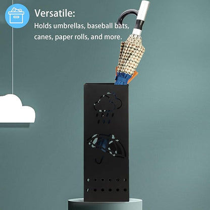 Umbrella Stand Rack for Entryway, Black Square Metal Umbrella Holder, Free Standing Umbrella Storage Organizer Bin with for Home Office Hotel Decor, 6 x 6 x 17 Inch, Hold 6 Umbrellas