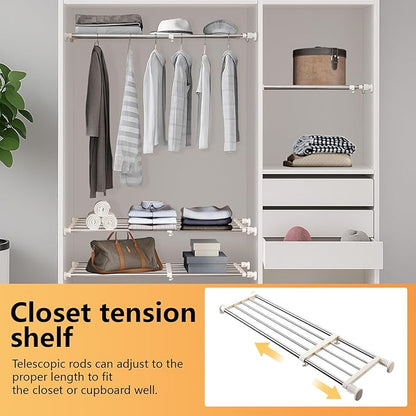 BAOYOUNI Tension Closet Shelf, Adjustable Storage Rack Separator Wardrobe Cupboard Divider Organizer Rod for Kitchen Bathroom Bedroom, 23.62-39.37 Inch
