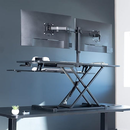 VIVO Height Adjustable 48 inch Standing Desk Converter with Dual 13 to 30 inch Monitor Stand, Sit Stand Monitor Mount and Desk Riser, Black, DESK-V048KB-M2