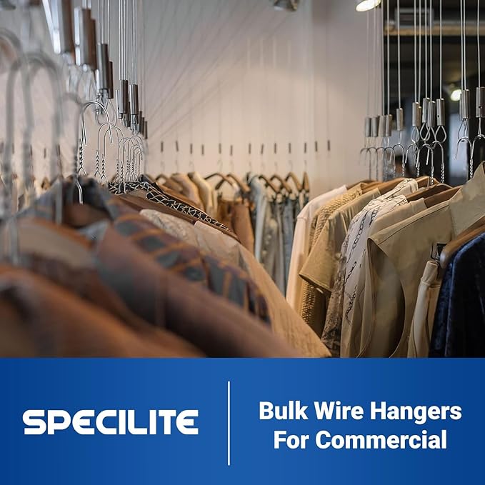 SPECILITE Wire Metal Clothes Hangers Bulk 250 Pack for Standard Size Suits, Coats, Shirts, Pants, Skirts, Space Saving, Non Slip,16 Inch 12 Gauge Ultra Thin, Silver