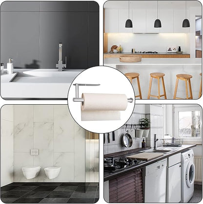 Paper Towel Holder Under Cabinet - Wall Mount Paper Towel Holder Self Adhensive Easy Tear Bathroom Wall Mounted Horizontal or Vertical SUS304 Stainless Steel (Silver)