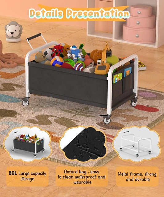 80L Large Kids Toy Box with Wheels, Toy Chest Storage Organizer for Toddlers, Boys, Girls, Toy Storage Bin for Stuffed Animals, PlayRoom, Bedroom, Nursery, Living Room, White