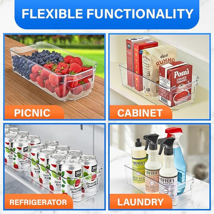 Lifemaster Multi-Purpose Refrigerator Bins - 8 Pieces Usable And Stackable Design Fridge Bin Organizer With Easy Grip Handles - Clear