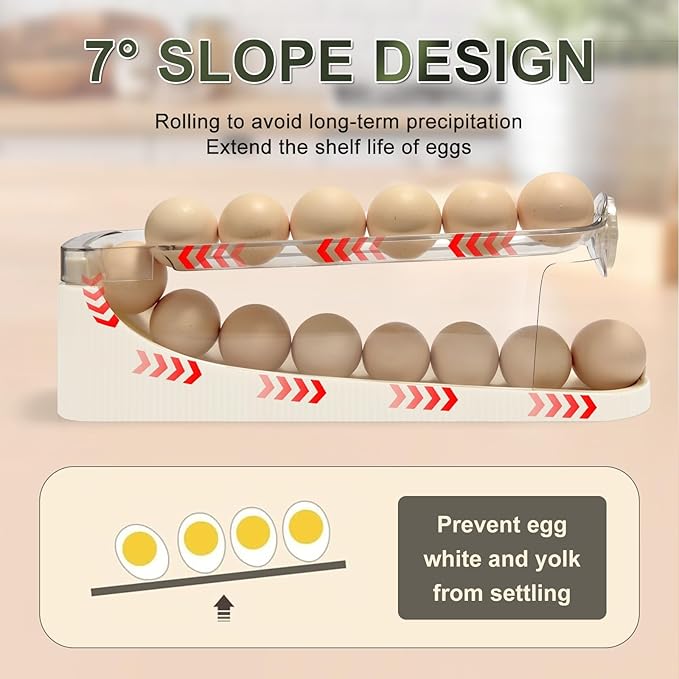 egg holder for fridge-Auto Rolling Fridge Egg Organizer,egg dispenser for refrigerator,Egg preservation rack,Egg Storage Rack for Kitchen,egg container refrigerator (white, 2tier)