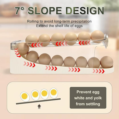 egg holder for fridge-Auto Rolling Fridge Egg Organizer,egg dispenser for refrigerator,Egg preservation rack,Egg Storage Rack for Kitchen,egg container refrigerator (white, 2tier)