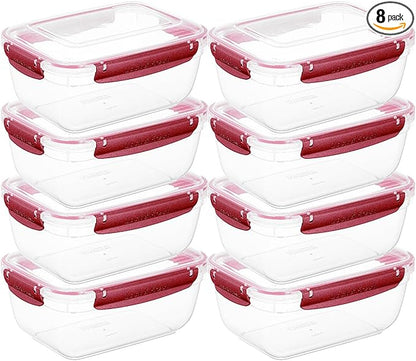Superio Plastic Food Storage Containers with Airtight Lids, 8 Pack- 80 Oz, BPA Free, Leakproof, Stackable, Microwave, Dishwasher, Freezer Safe, Red