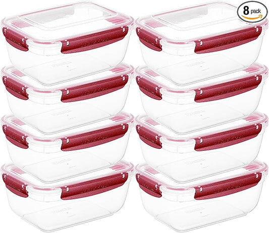 Superio Plastic Food Storage Containers with Airtight Lids, 8 Pack- 80 Oz, BPA Free, Leakproof, Stackable, Microwave, Dishwasher, Freezer Safe, Red