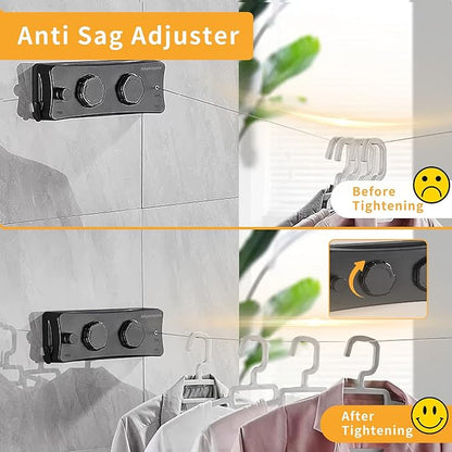 Retractable Clothesline Indoor & Outdoor, Non-Sagging Wall Mounted Drying Rack Clothesline, 16.7 Ft Stainless Steel Wire Double Clothes Lines, Hanging Clothes line for Balcony, Courtyards(Black)