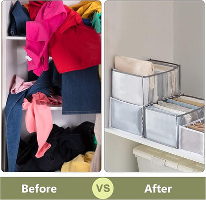TOOVREN Clothes Organizer for Folded Clothes, Wardrobe Clothes Organizer, Drawer Organizers for Clothing, Mesh Storage Compartment Storage for Underwear Pants t-Shirt Leggings (7Grids,6Pack)