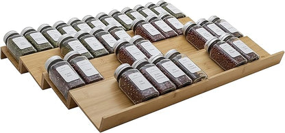Angimio Bamboo Spice Rack Drawer Organizer - 8 Pieces Set- 11" Wide Per Piece - Combine Pieces Into 22" Wide Rack (11" or 22")
