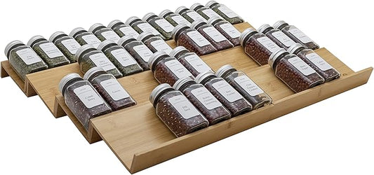 Angimio Bamboo Spice Rack Drawer Organizer - 8 Pieces Set- 11" Wide Per Piece - Combine Pieces Into 22" Wide Rack (11" or 22")