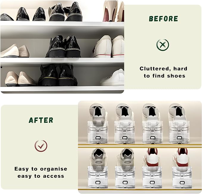 FENRUNXU Shoe Slots Organizer for Closet,12PACK Shoe Stacker Shoe Rack Organizer for Closet Space Saver Storage Shoe Holder Organization(Transparent)