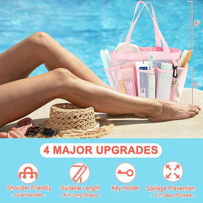 Fammart Mesh Shower Caddy Portable for College Dorm Room Essentials, 8-Pocket Large Shower Basket Tote Bag with 2 Handles for Toiletry, Bathroom, Beach, Camp, Gym