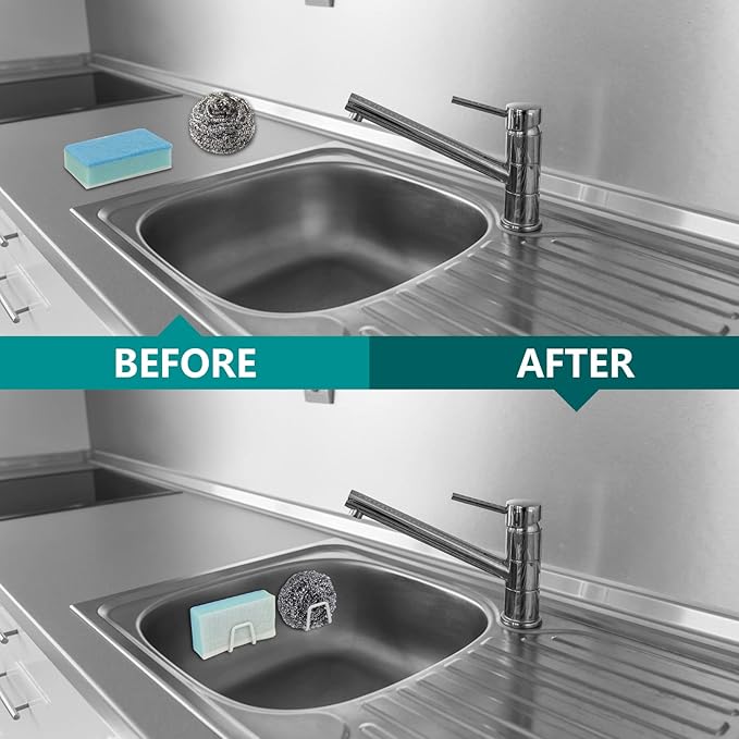 Telivava Sponge Holder for Kitchen Sink (2 Pack), Strong Adhesive, SUS304 Stainless Steel, Waterproof & Quick Drying, B Style White