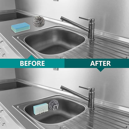 Telivava Sponge Holder for Kitchen Sink (2 Pack), Strong Adhesive, SUS304 Stainless Steel, Waterproof & Quick Drying, B Style White