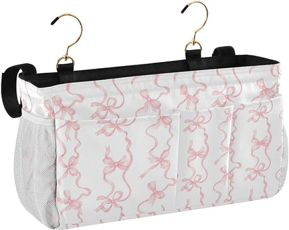 Jihqo Bedside Caddy Hanging Storage Bag Watercolor Bows Bedside Organizer Caddy for Bunk, Dorm Room, Hospital Beds - Place Magazines / Remotes / Keys