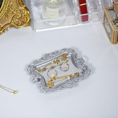 Funly mee Antique Trinket Dish Vintage Metal Jewelry Tray, Ring Holder (Sliver, S)