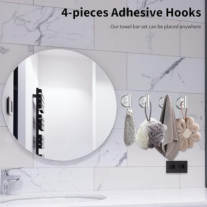 Newfun 10-Pieces 24 Inch Brushed Nickel Bathroom Hardware Set, Includes 24 Inch Towel Racks for Bathroom Wall Mounted, Toilet Paper Holder, Towel Hooks for Bathrooms, Towel Rings for Bathroom Wall