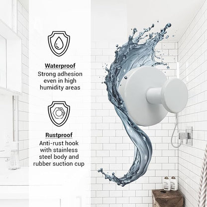Welsa Suction Cup Hooks for Shower - 2 Pack, White - Stainless Steel, Strong Suction, No Drill, Removable Hanger, Tile Bathroom Kitchen Wall, Glass Door, Mirror Hook Hanging Robe, Towel Holder