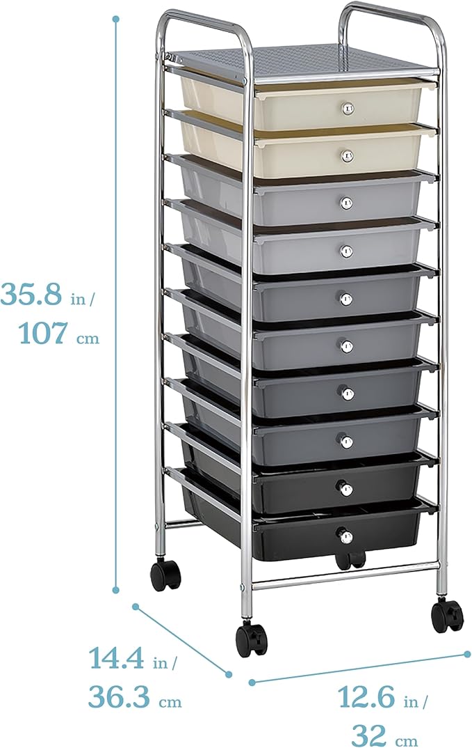 ECR4Kids 10-Drawer Value Mobile Oraganizer, Storage Cart, Grey Ombre