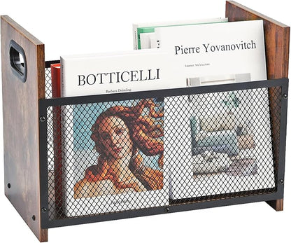 Magazine Holder, Desktop Magazine Rack File Holder Organizer Rustic Storage Basket for Magazines, Books, Newspapers, Tablets (Large)