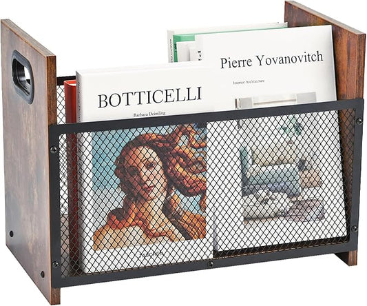 Magazine Holder, Desktop Magazine Rack File Holder Organizer Rustic Storage Basket for Magazines, Books, Newspapers, Tablets (Large)