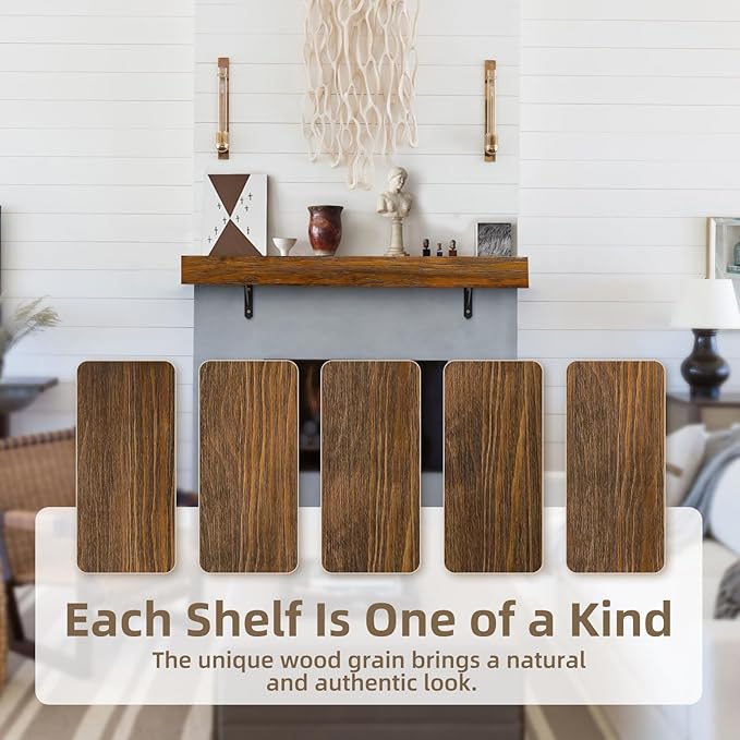 ROOMTEC Fireplace Mantel, Wood Fireplace Shelves with L-Shaped Brackets,Wall Mounted Wooden Shelving,Handcrafted Wood Brack,Mantels Over Fireplace, 48" x 8" x 3"-Dark Chocolate