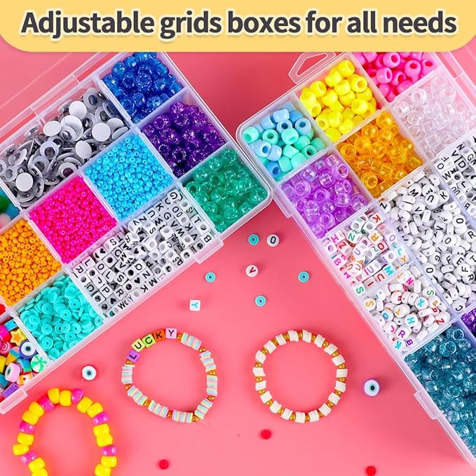 IOOLEEM 18 Grids Adjustable Dividers Plastic Bead Organizer Box, Organizer Container Storage Box, Dividers for bead arts and crafts.(2 Pack)