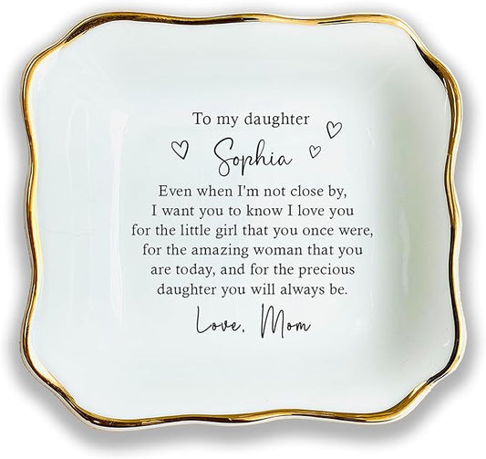 HatafaFurni Daughter Gift From Mom, Custom Ring Dish, Even When I Am Not Close By, Ceramic Jewelry Dish, Personalized Trinket Tray, Wedding Gift, Birthday Gift, Mother And Daughter