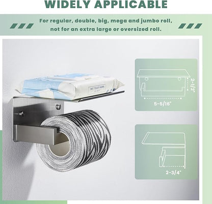 Toilet Paper Holder with Phone Shelf, Suyar 304 Stainless Steel Wall Mounted Toilet Tissue Roll Holder, Brushed Nickel