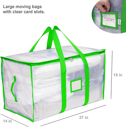 CLOZZERS Storage and Moving Bags - Heavy Duty, Dust Protection and Water Resistant, Durable Zipper Closure and Sturdy Handles Best Moving Boxes Alternative (Green, 6 Pack)
