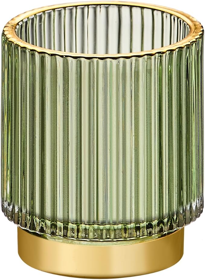 LEICURACE Makeup Brush Organizer, Toothbrush Holder, Desk Pen Pencil Holder, Multifunctional Vintage Glass Brush Cup (S/Green/A3-11-US)