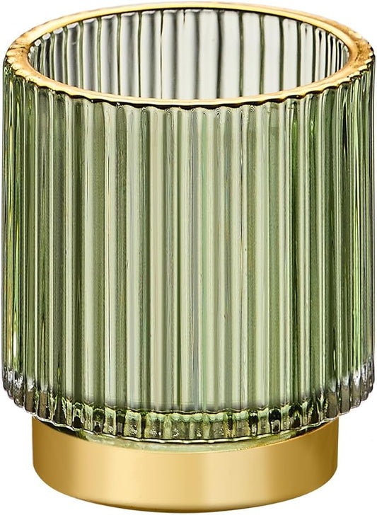 LEICURACE Makeup Brush Organizer, Toothbrush Holder, Desk Pen Pencil Holder, Multifunctional Vintage Glass Brush Cup (S/Green/A3-11-US)