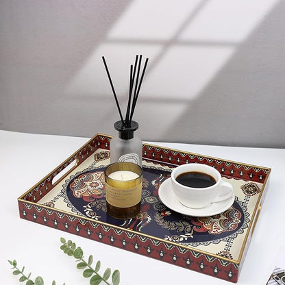 Spsyrine Plastic Serving Tray for Ottoman, Coffee Table, Rectangle Decorative Tray for Entertaining, Outdoor, Living Room, Home Decor