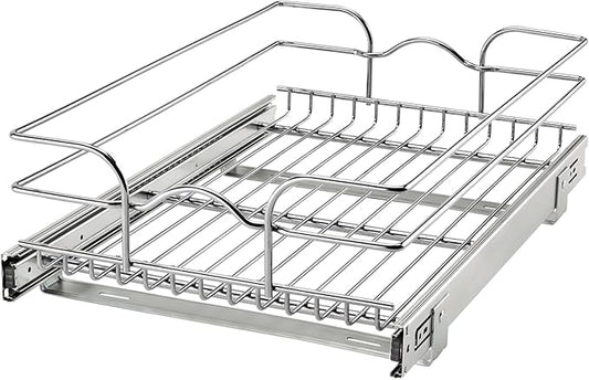 Rev-A-Shelf Kitchen Cabinet Wire Pullout Shelf and Drawer Organizer Pantry Storage with Basket and Mounting Hardware, 15 x 22 In, 5WB1-1522CR-1