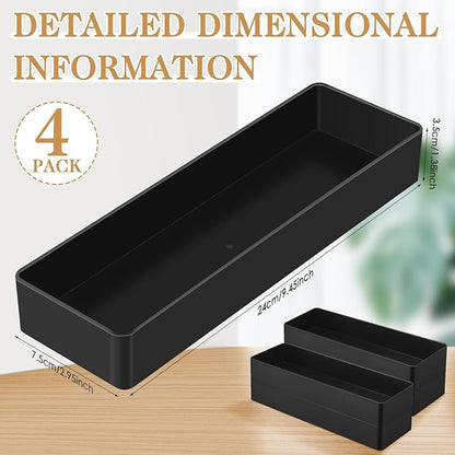 Teling 4 Pcs Large Black Rectangular Desk Organizer Set, Half Accessory Tray, Plastic Tabletop Organizer for Office, Home, or Study, Dimensions: 9.45 x 2.95 x 1.38 Inches