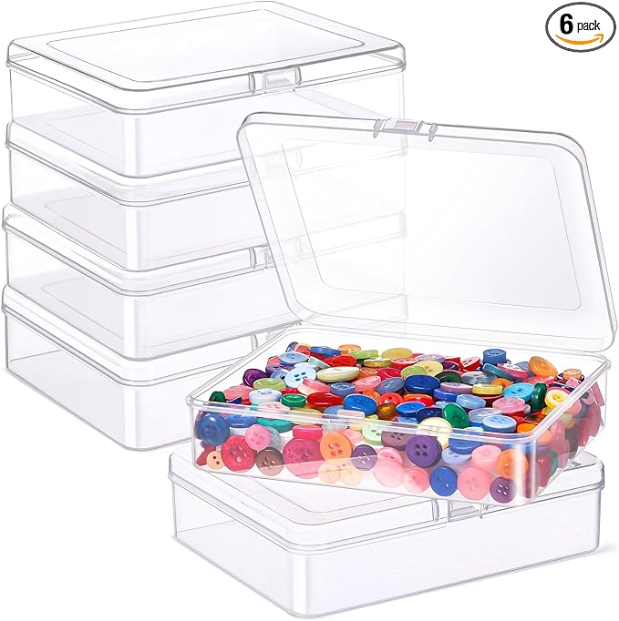 Jetec 6 Pieces Mini Plastic Clear Beads Storage Containers Box for Collecting Small Items, Beads, Jewelry, Business Cards, Game Pieces, Crafts (5 x 4 x 1.3 Inch)