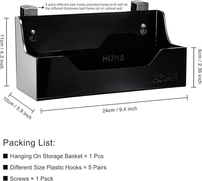 Bedside Caddy Hanging Storage Basket Little Plastic Beside Shelf Hang-on Storage Organizer for Collage Dorm Bunk Bed,Changing Table - Bedroom Essentials for Phone,Mini Speaker,Tissues (Black)
