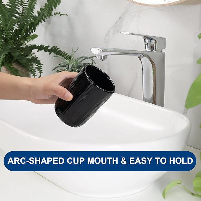 UHEY HOME Bathroom Tumbler Cup Ceramic 12.6oz Reusable Toothbrush Cup 375ml, Toothbrush Holder for Your Bathroom (Black)