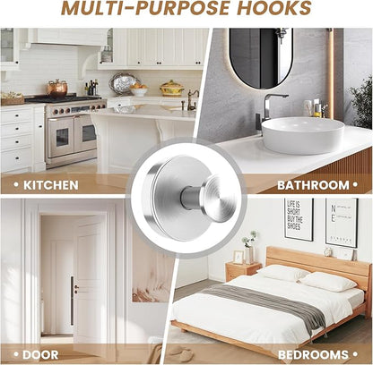BKV Suction Cup Hooks for Glass Window,Removable Shower Hooks for Inside Shower,Metal Towel Hooks for Bathrooms,6 Pack(Silver)