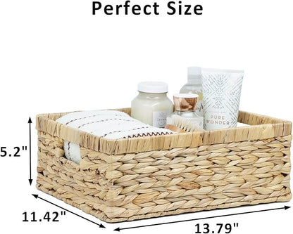 Wicker Baskets, Baskets for Organizing, Rattan Woven Basket for Storage, Organizer Bins with Built-in Handles, Storage Basket for Shelves (Water Hyacinth, Large)