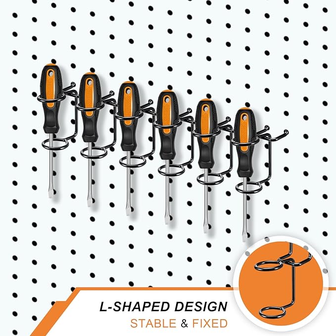 Ripeng 12 Pcs Screwdriver Organizer Tool Holders Multi-tool Holder Double-ring Tool Holders Pegboard Accessories Household Tools Organizer Racks Storage System Hand Tools for Kitchen, Garage (Black)