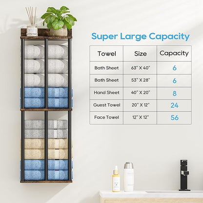 Towel Racks for Bathroom Wall Mounted with Wooden Storage Shelf, Updated 3 Bar Metal Towel Holder for Rolled Towels, Sturdy and Large Capacity, Towel Storage Organizer