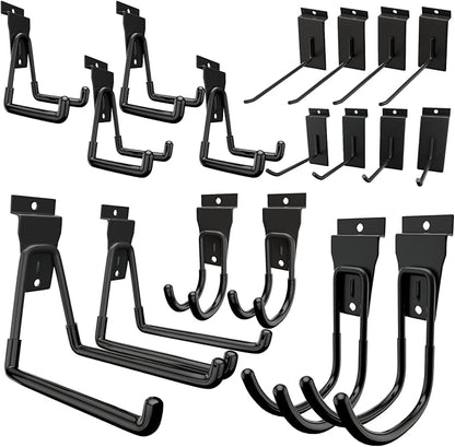 ENUODA Slatwall Hooks Slatwall Accessories, Garage Hooks Heavy Duty Slat Wall Hanging Hook for Ladder, Shovel, Toolbox, Garden Tools, Extension Cord, Sport Equipments, Garage Organization, 18 Pack